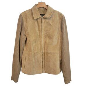 Fabio Jacket Genuine‎ Leather and Knit Arms Tan Size Large Vintage Classic